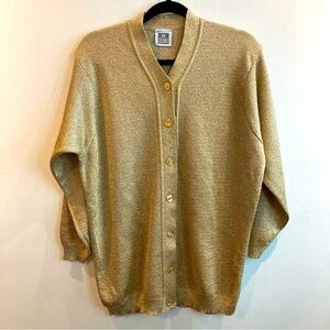 STEFANEL Sz S 65% Cupro Oversized Made  in Italy Gold Metallic Buttons Cardigan